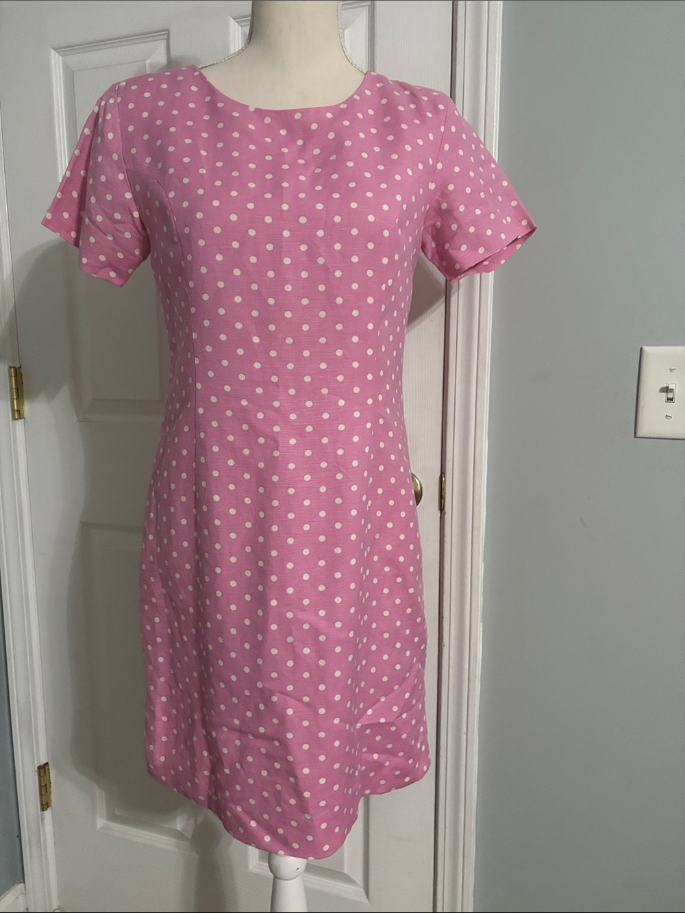 Linen Blend Pink Polka Dot Mini Dress